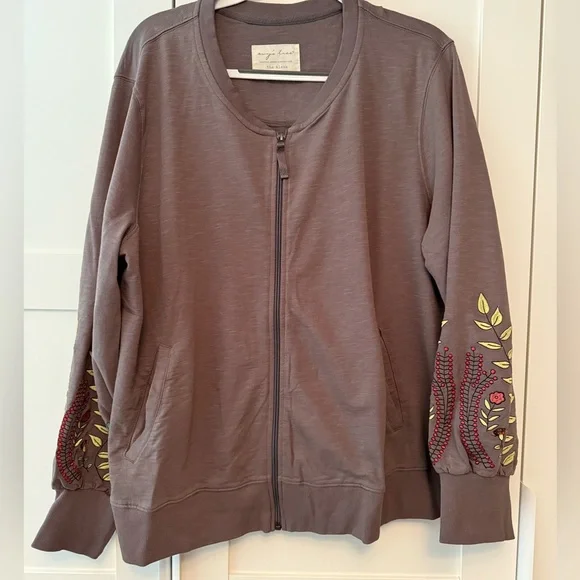 Evy’s Tree Alana Embroidered Sleeve French Terry Jacket, 2X - Picture 2 of 13